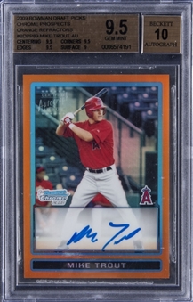2009 Bowman Chrome Draft Prospects #BDPP89 Mike Trout (Orange Refractor) Signed Rookie Card (#20/25) – BGS GEM MINT 9.5/BGS 10